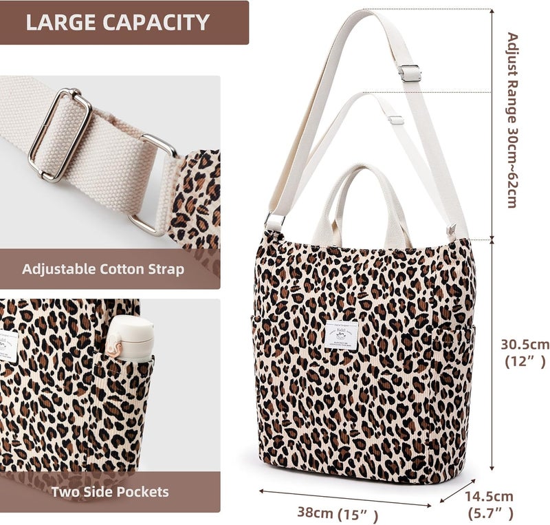 KALIDI Corduroy Tote Bag, Large Messenger Bag Shoulder Hobo Anti Splash Crossbody Zipper Bag Casual Work Shopping Women - Image 5